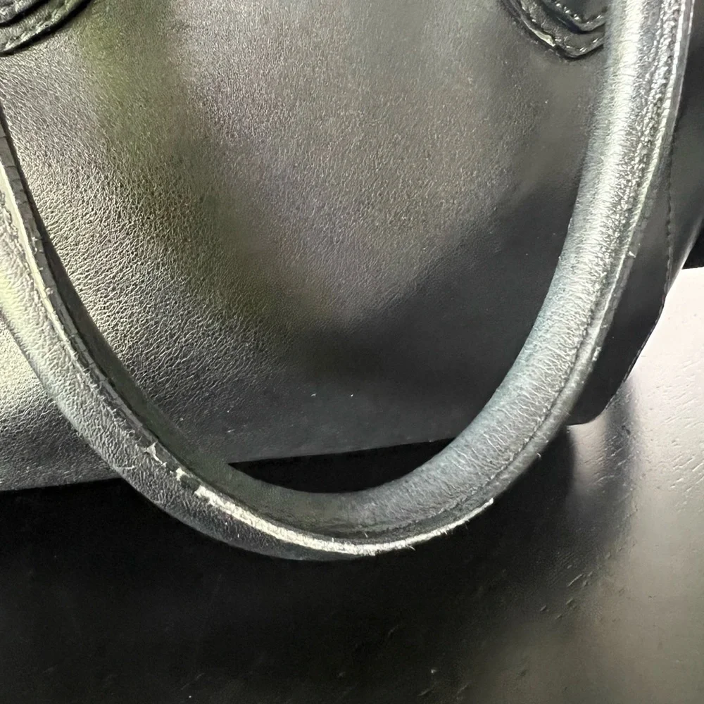 Black Leather Satchel Handbag - Brand: